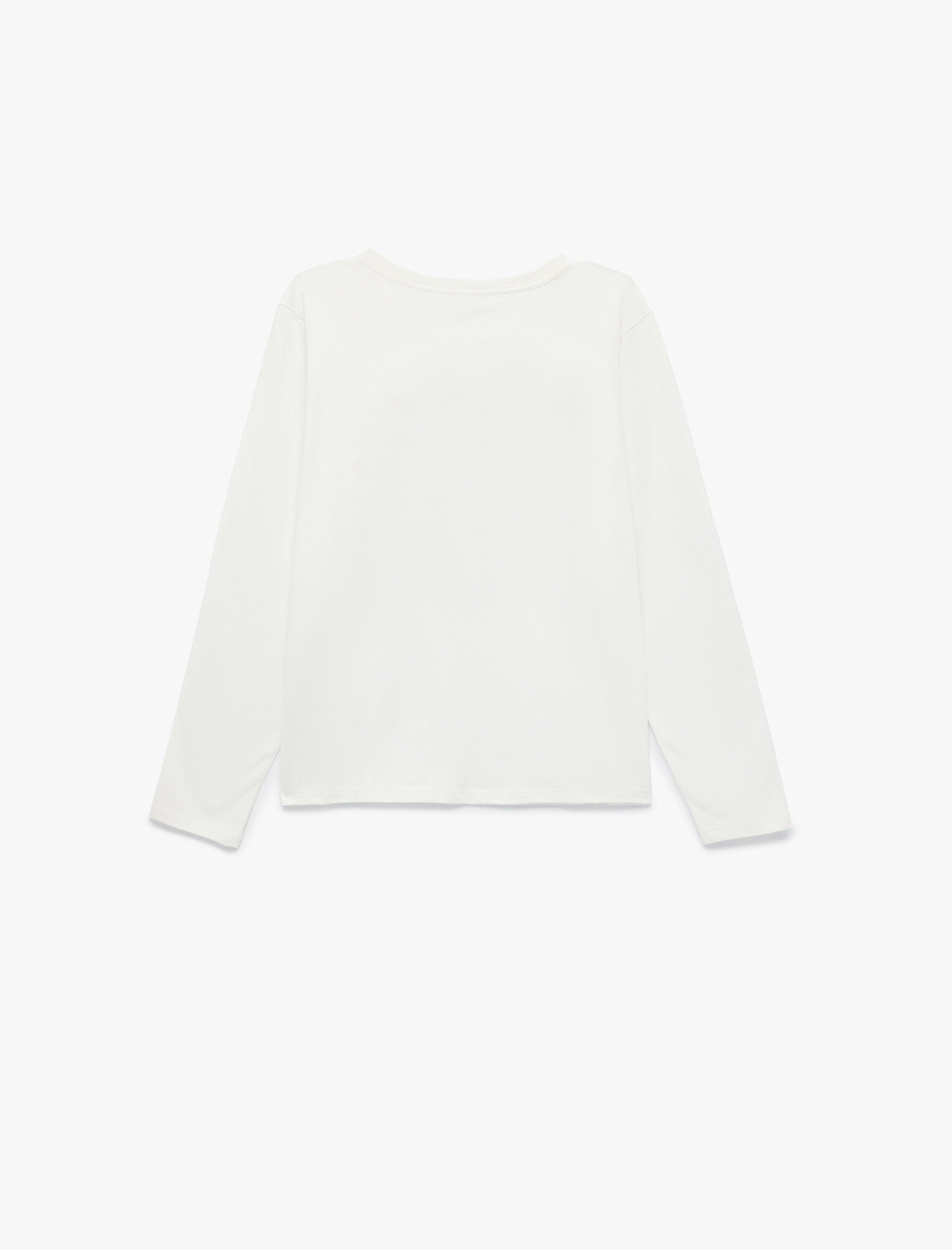  Kız Çocuk Uzun Kollu Pamuklu Bisiklet Yaka Simli Kalp Baskılı Tişört