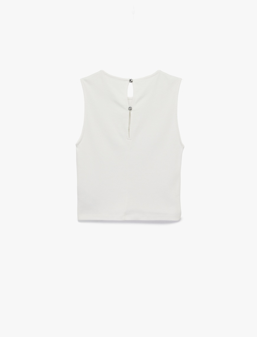   Pamuklu Slim Fit Bisiklet Yaka Taş Detaylı Kolsuz Bluz