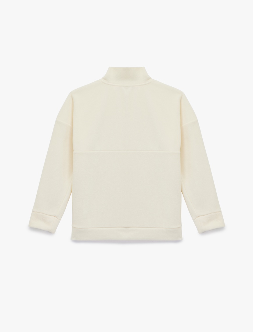   Oversize Uzun Kollu Yarım Fermuarlı Şardonlu Polar Sweatshirt
