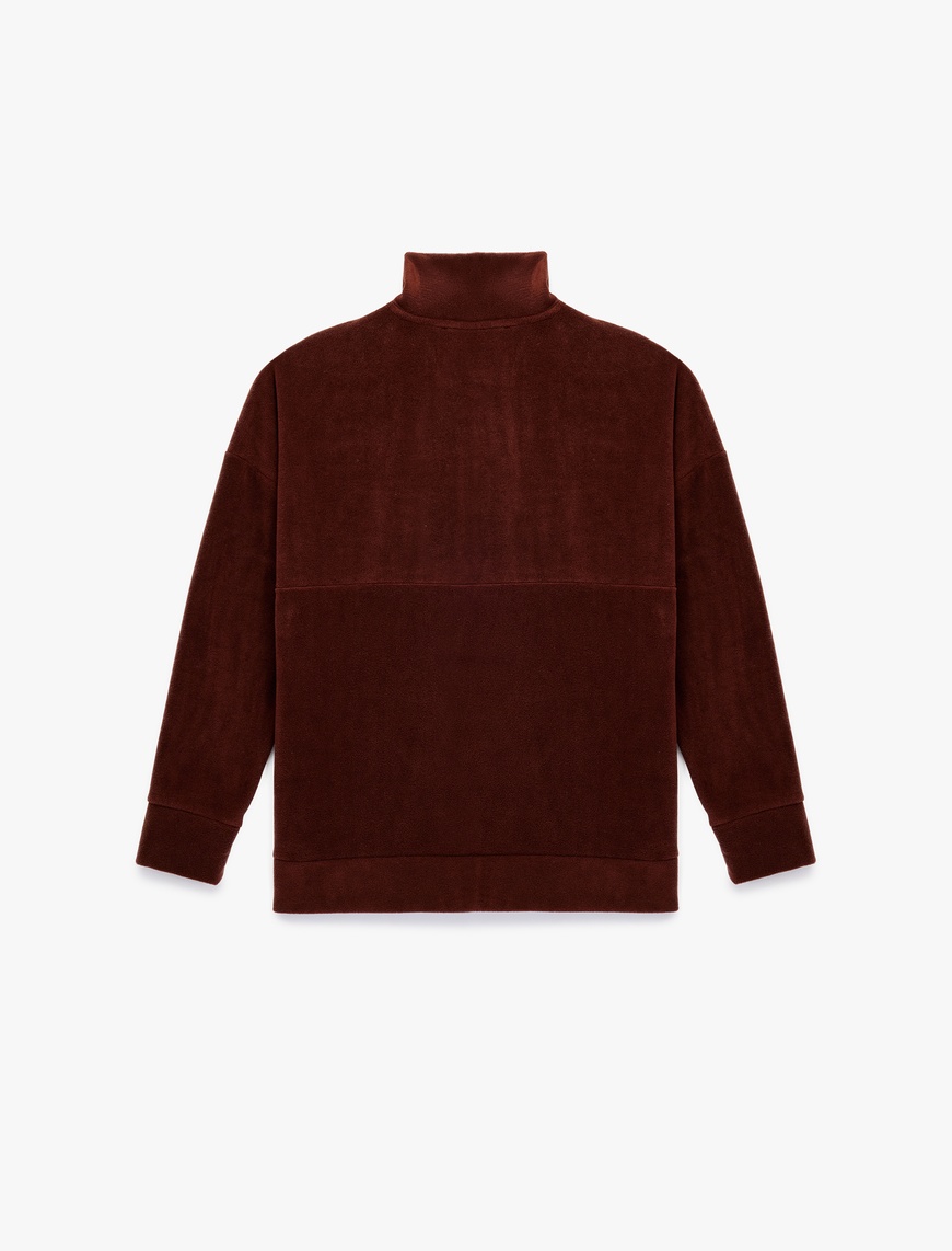   Oversize Uzun Kollu Yarım Fermuarlı Şardonlu Polar Sweatshirt