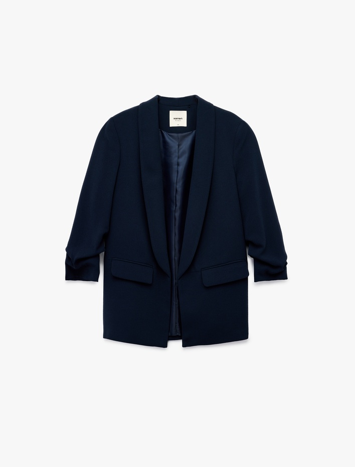  Krep Kumaş Regular Fit Şal Yaka 3/4 Kollu Blazer Ceket