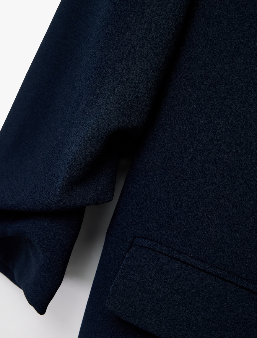   Krep Kumaş Regular Fit Şal Yaka 3/4 Kollu Blazer Ceket