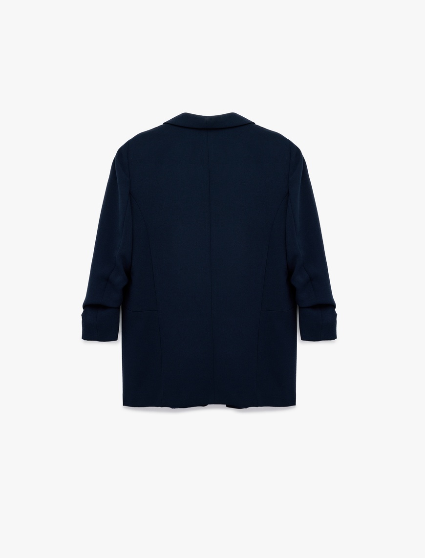   Krep Kumaş Regular Fit Şal Yaka 3/4 Kollu Blazer Ceket
