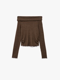 Kaşkorse Omzu Açık Slim Fit Uzun Kollu Tişört