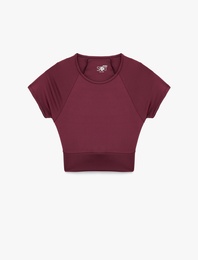 Slim Fit Kısa Kollu Bağlama Detaylı Crop Spor Tişört