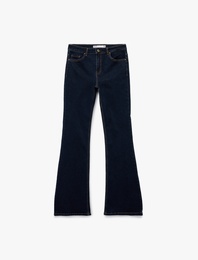 Yüksek Bel Düğmeli Dar Kesim İspanyol Paça Jean Pantolon - Flare Jeans