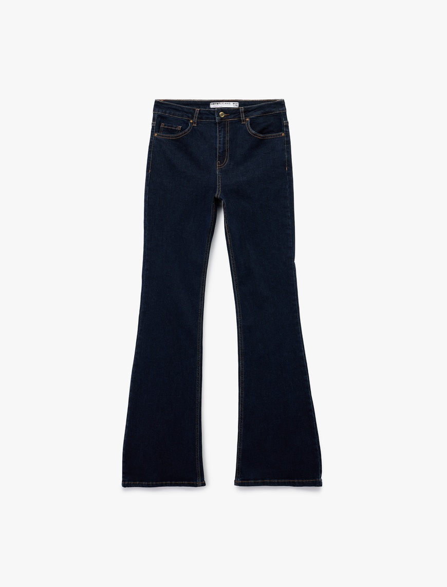   Yüksek Bel Düğmeli Dar Kesim İspanyol Paça Jean Pantolon - Flare Jeans