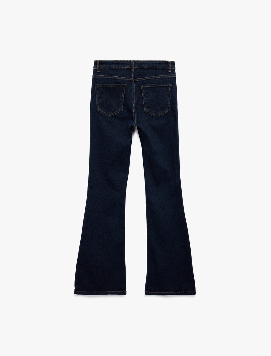   Yüksek Bel Düğmeli Dar Kesim İspanyol Paça Jean Pantolon - Flare Jeans