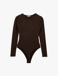 Koyun Yünü Karışımlı Slim Fit Uzun Kollu Bisiklet Yaka Bodysuit