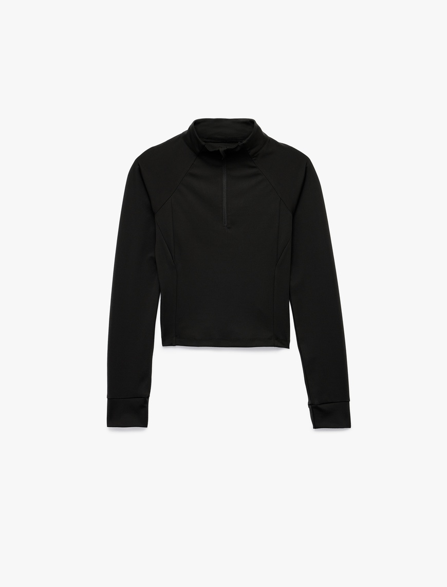   Uzun Kollu Dik Yaka Yarım Fermuarlı Spor Sweatshirt