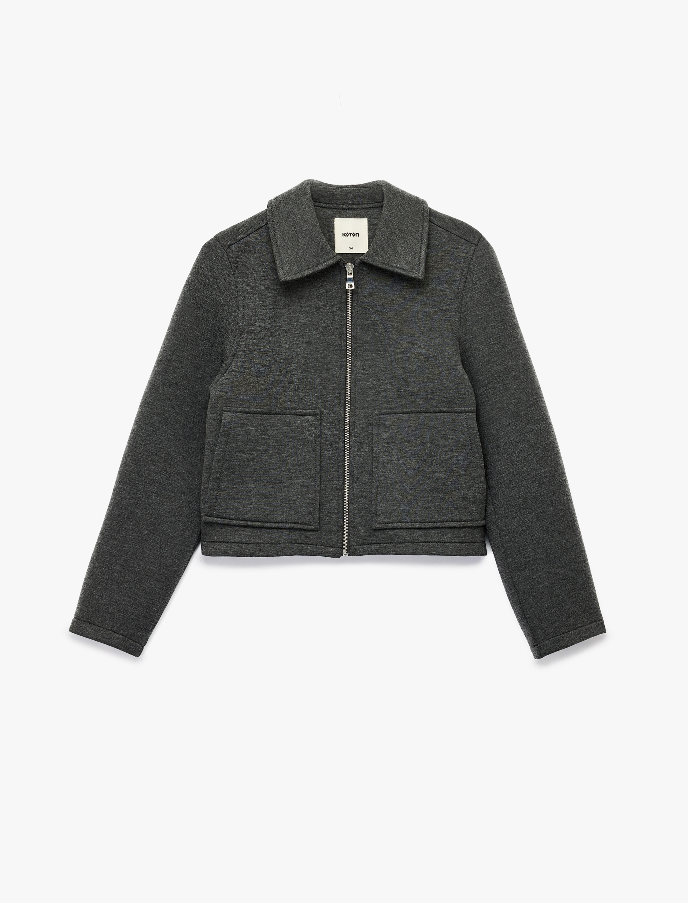   Scuba Kumaş Uzun Kollu Fermuarlı Crop Spor Ceket