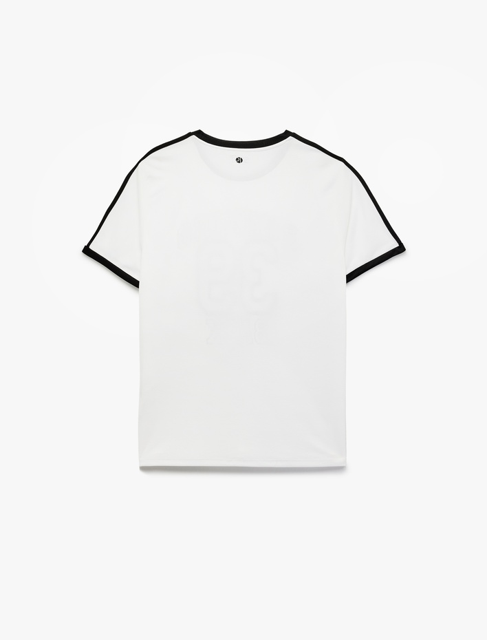  Kısa Kollu Bisiklet Yaka Renk Kontrastlı Baskılı Rahat Kesim Spor Tişört