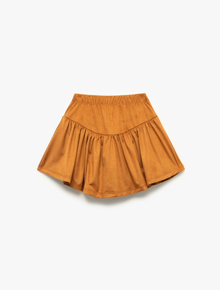 Kız Çocuk Pileli Beli Lastikli Suni Süet Şort Etek