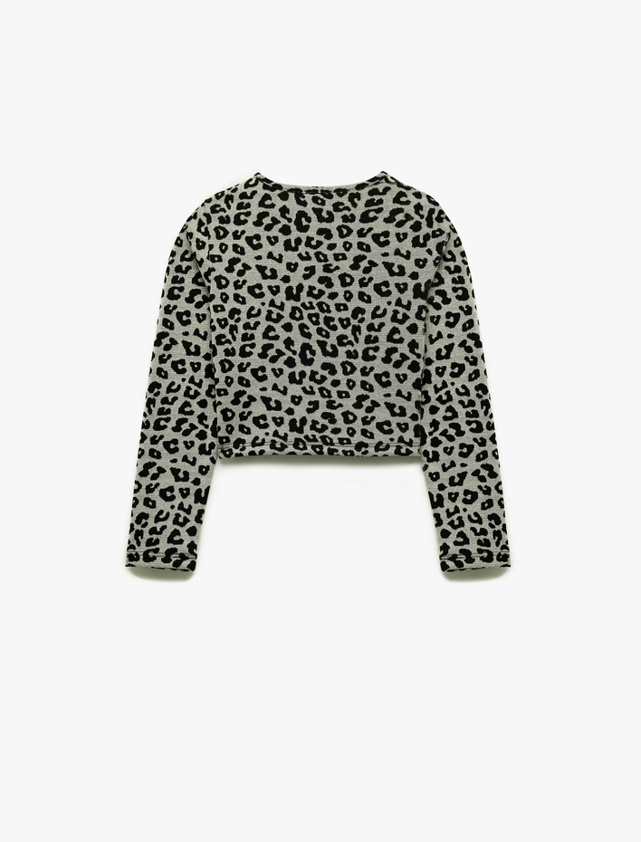 Kız Çocuk Pencere Detaylı Viskon Karışımlı Slim Fit Uzun Kollu Bisiklet Yaka Crop Bluz