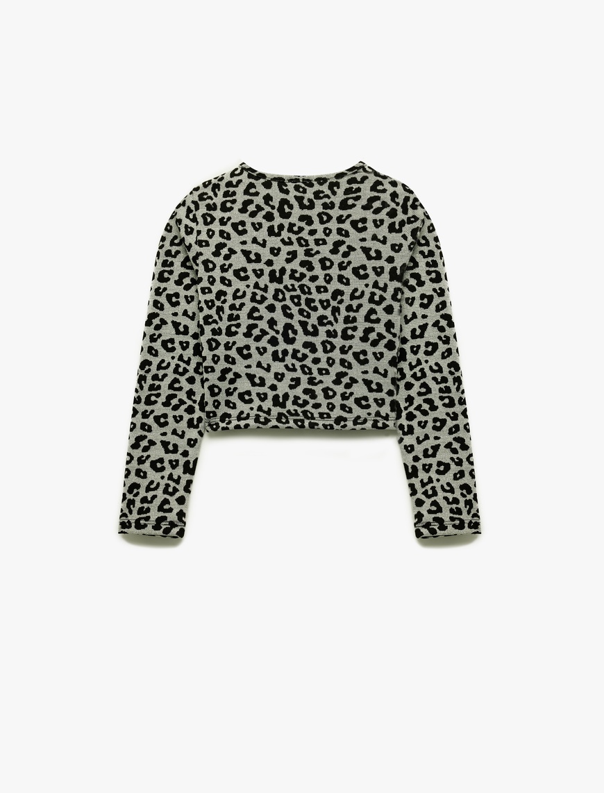 Kız Çocuk Pencere Detaylı Viskon Karışımlı Slim Fit Uzun Kollu Bisiklet Yaka Crop Bluz