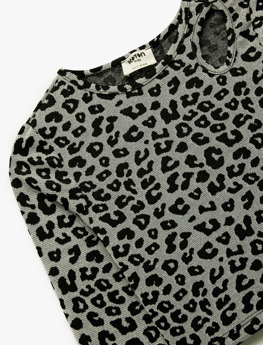  Kız Çocuk Pencere Detaylı Viskon Karışımlı Slim Fit Uzun Kollu Bisiklet Yaka Crop Bluz