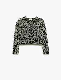 Pencere Detaylı Viskon Karışımlı Slim Fit Uzun Kollu Bisiklet Yaka Crop Bluz