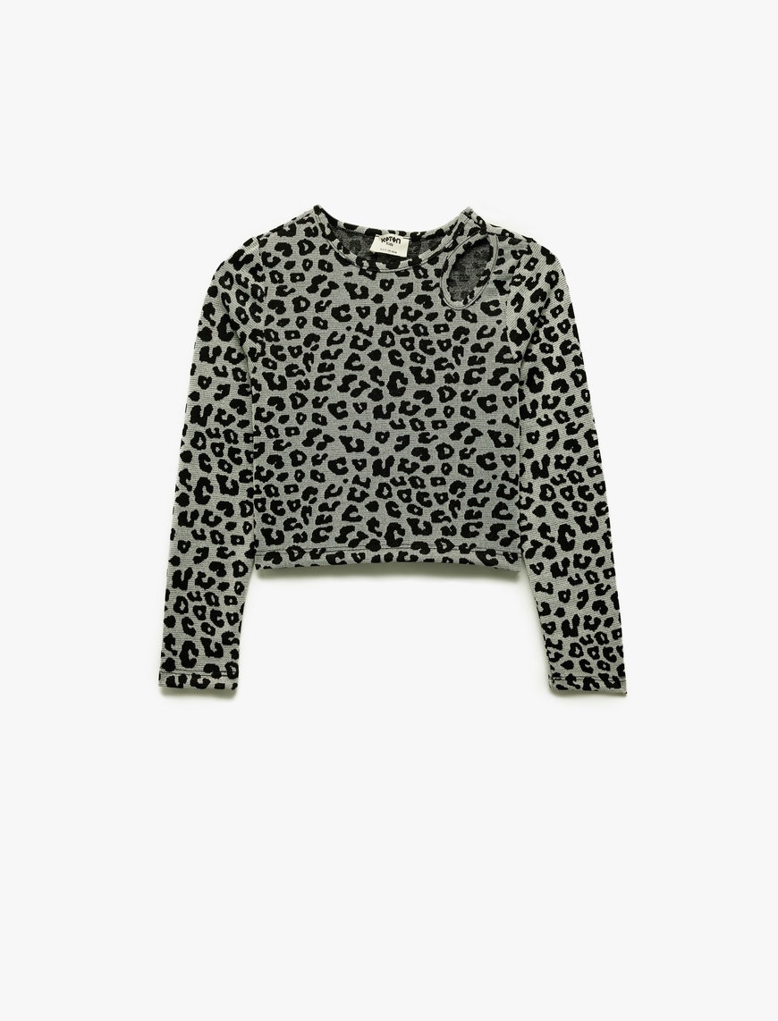  Kız Çocuk Pencere Detaylı Viskon Karışımlı Slim Fit Uzun Kollu Bisiklet Yaka Crop Bluz
