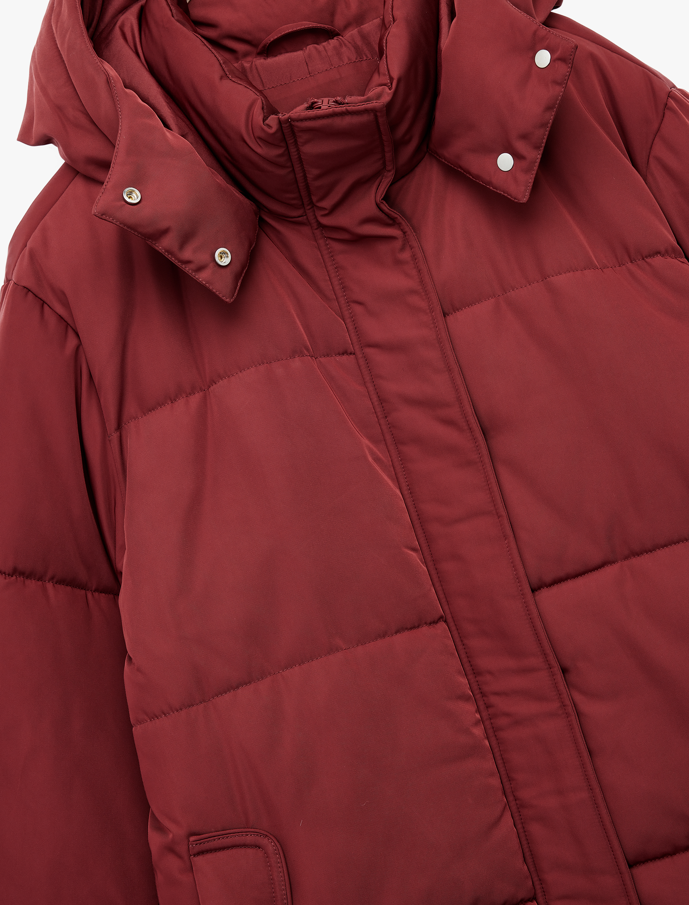   Kapüşonlu Fermuarlı Cep Detaylı Oversize Kapitoneli Şişme Mont