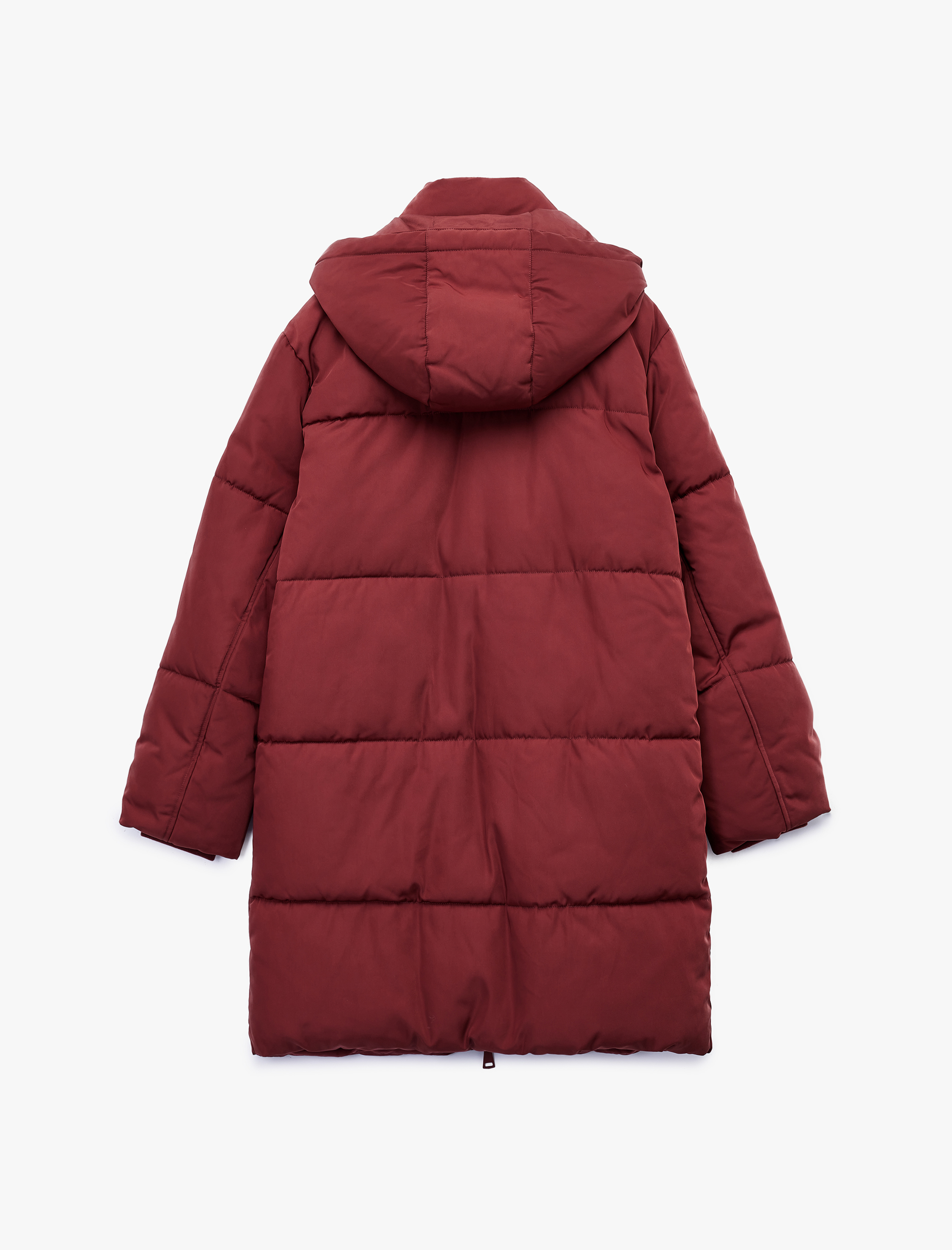   Kapüşonlu Fermuarlı Cep Detaylı Oversize Kapitoneli Şişme Mont