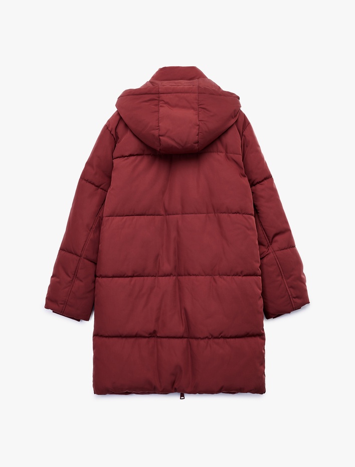  Kapüşonlu Fermuarlı Cep Detaylı Oversize Kapitoneli Şişme Mont