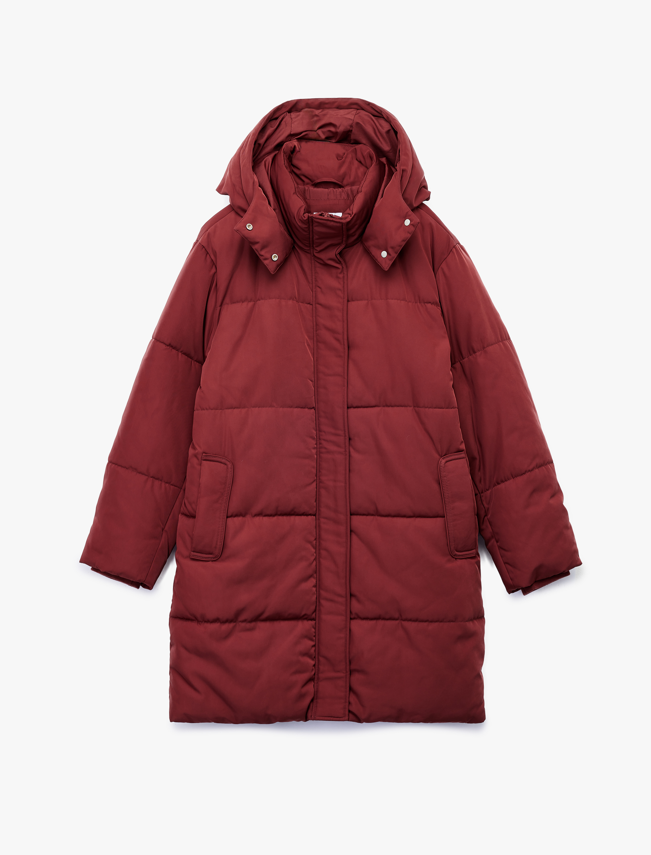   Kapüşonlu Fermuarlı Cep Detaylı Oversize Kapitoneli Şişme Mont