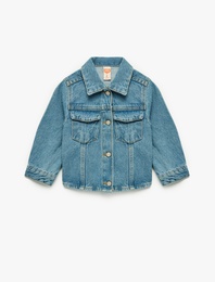 Uzun Kollu Gömlek Yaka Kapaklı Cep Detaylı Pamuklu Denim Ceket