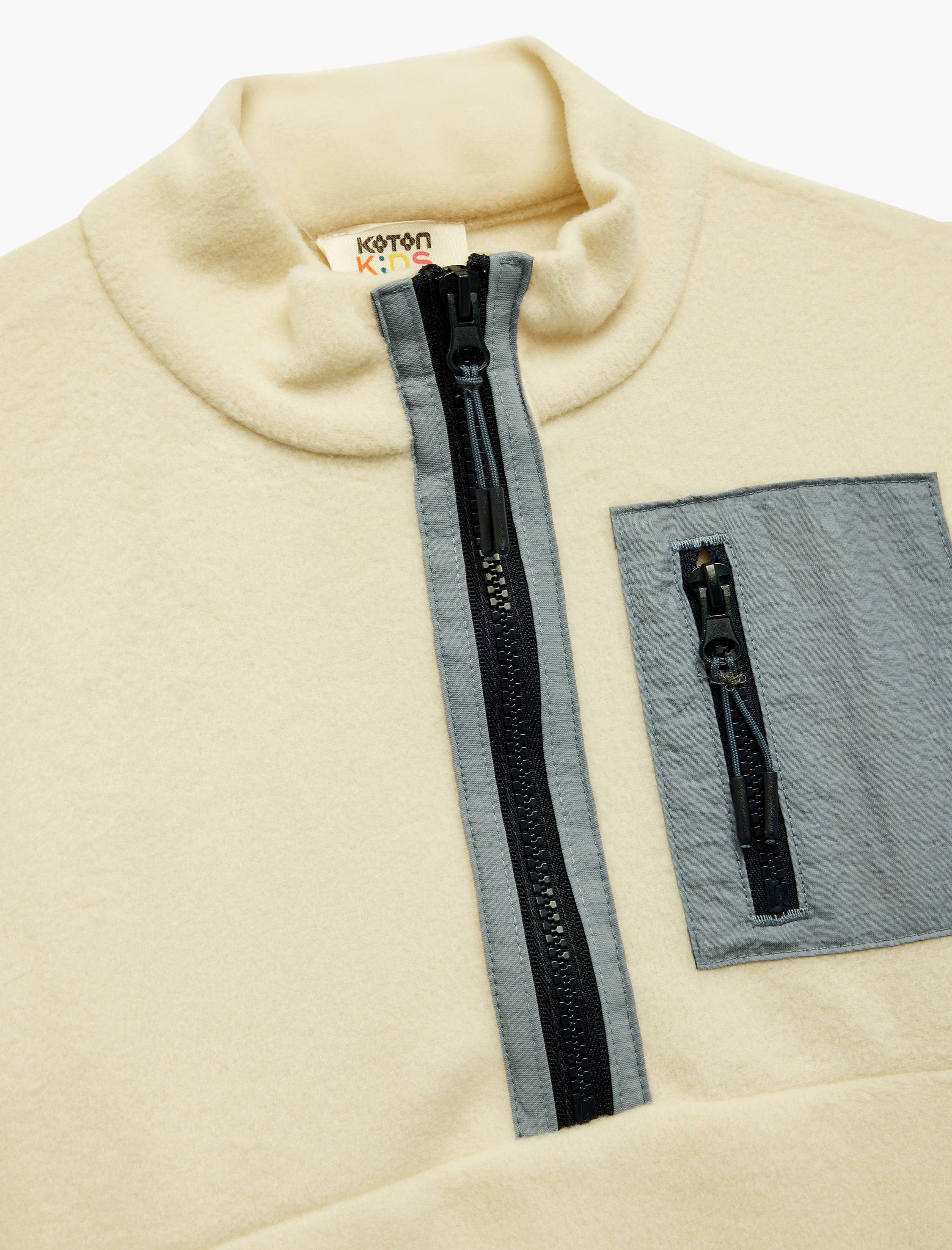 Erkek Çocuk Cep Detaylı Uzun Kollu Dik Yaka Yarım Fermuarlı Polar Sweatshirt