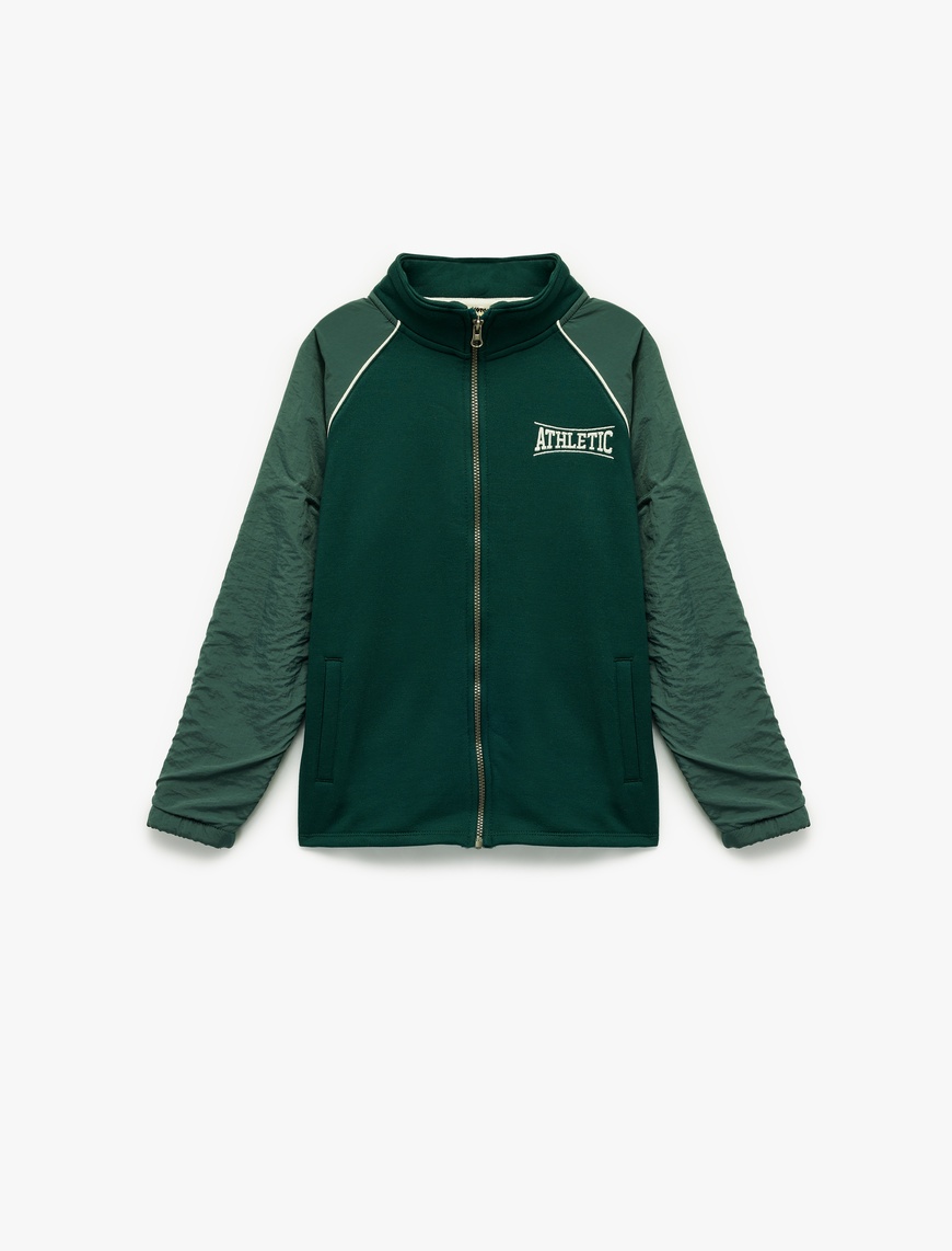  Erkek Çocuk Dik Yaka Uzun Kollu Şardonlu Fermuarlı Sweatshirt