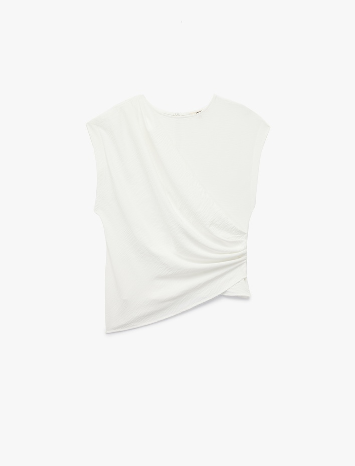  Aerobin Kumaş Drape Detaylı Bisiklet Yaka Kolsuz Bluz