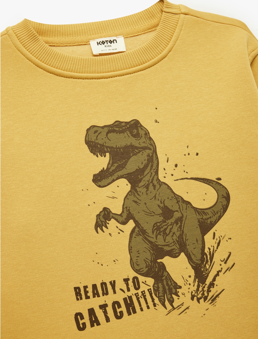  Erkek Çocuk Dinozor Baskılı Uzun Kollu Şardonlu Bisiklet Yaka Sweatshirt