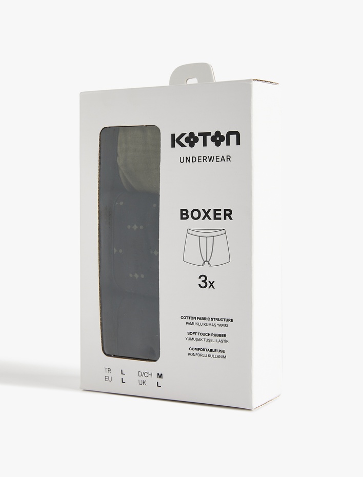  Pamuklu Desenli 3'lü Boxer Seti
