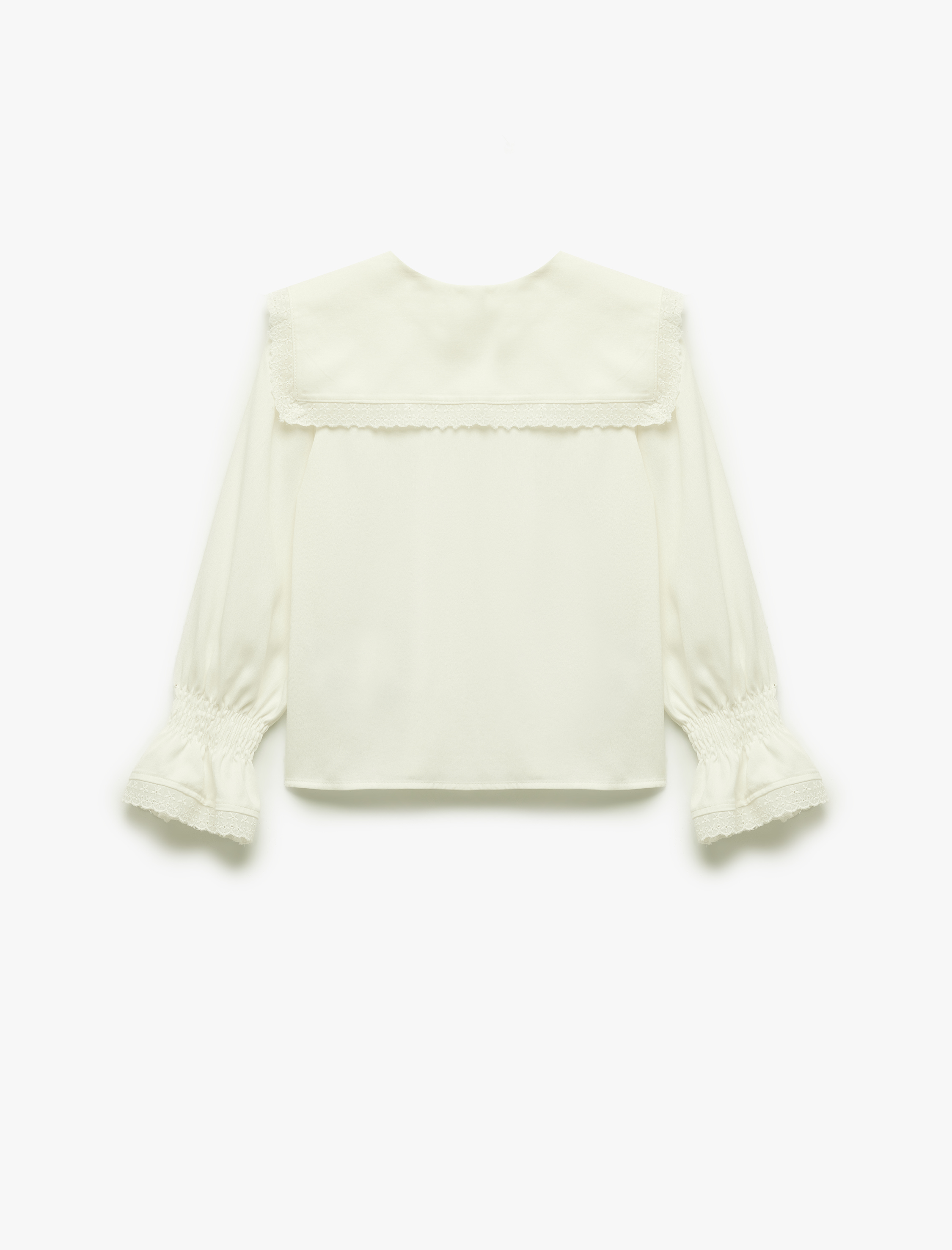  Kız Çocuk Viskon Uzun Kollu Büzgülü Oversize Düğmeli Dantel Detaylı Kare Bebe Yaka Gömlek