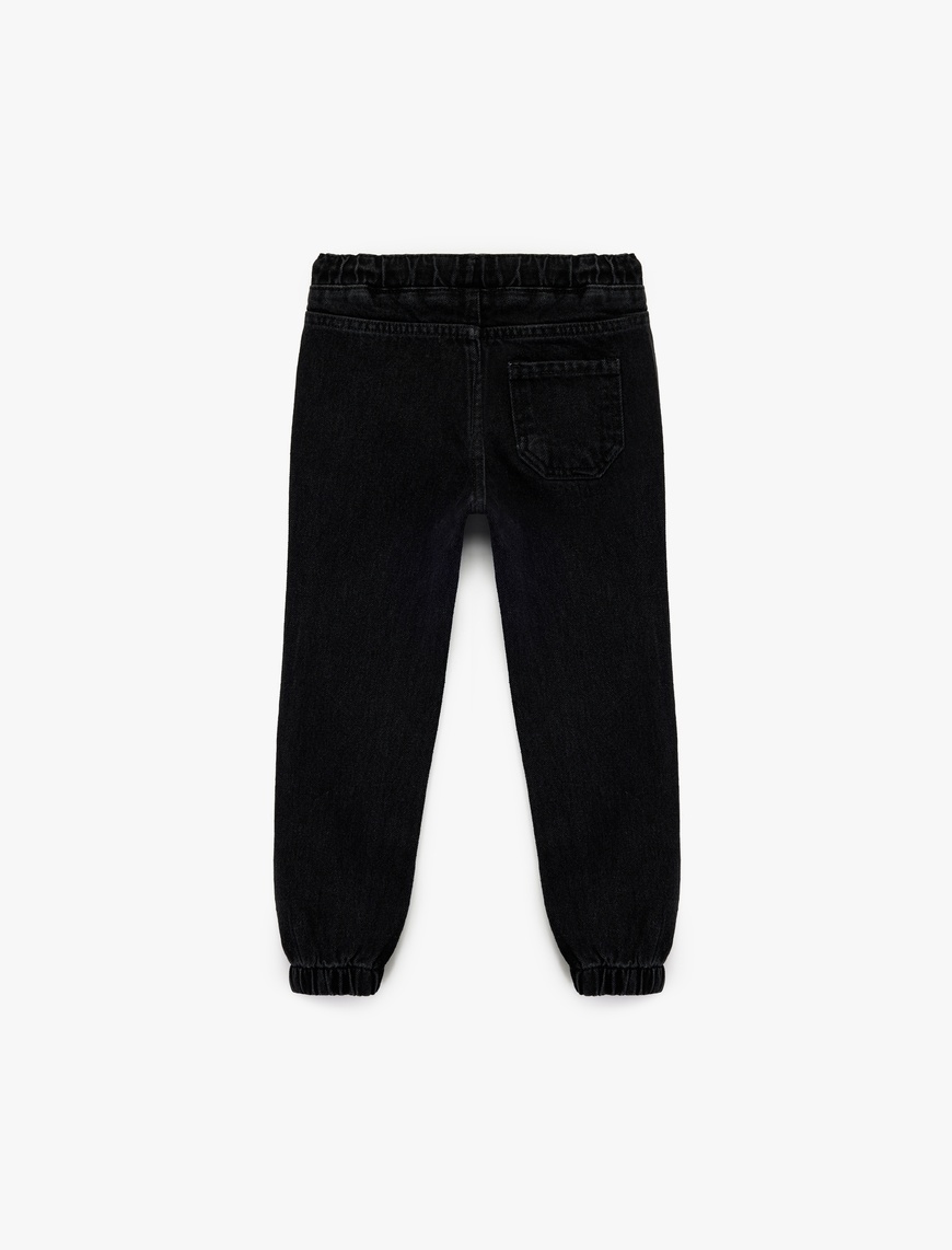  Erkek Bebek Pamuklu Rahat Kesim Beli Bağcıklı Jogger Denim Pantolon