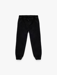 Pamuklu Rahat Kesim Beli Bağcıklı Jogger Denim Pantolon