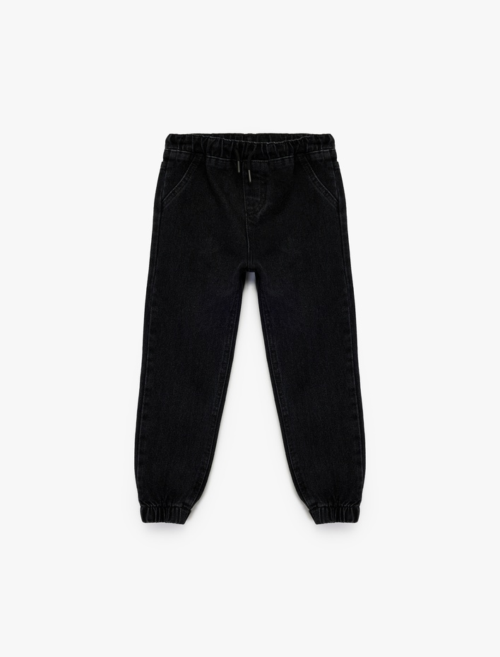 Erkek Bebek Pamuklu Rahat Kesim Beli Bağcıklı Jogger Denim Pantolon