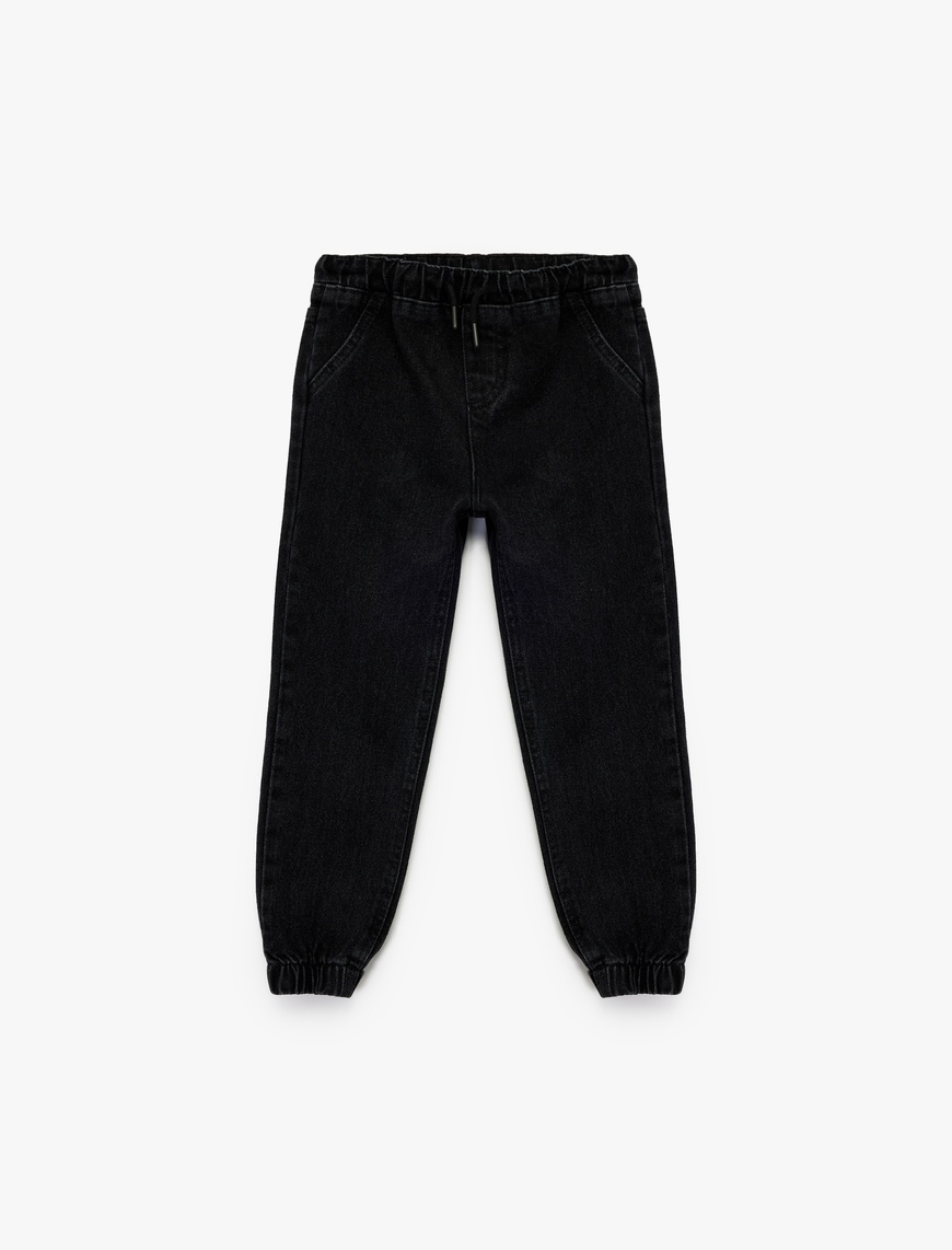  Erkek Bebek Pamuklu Rahat Kesim Beli Bağcıklı Jogger Denim Pantolon