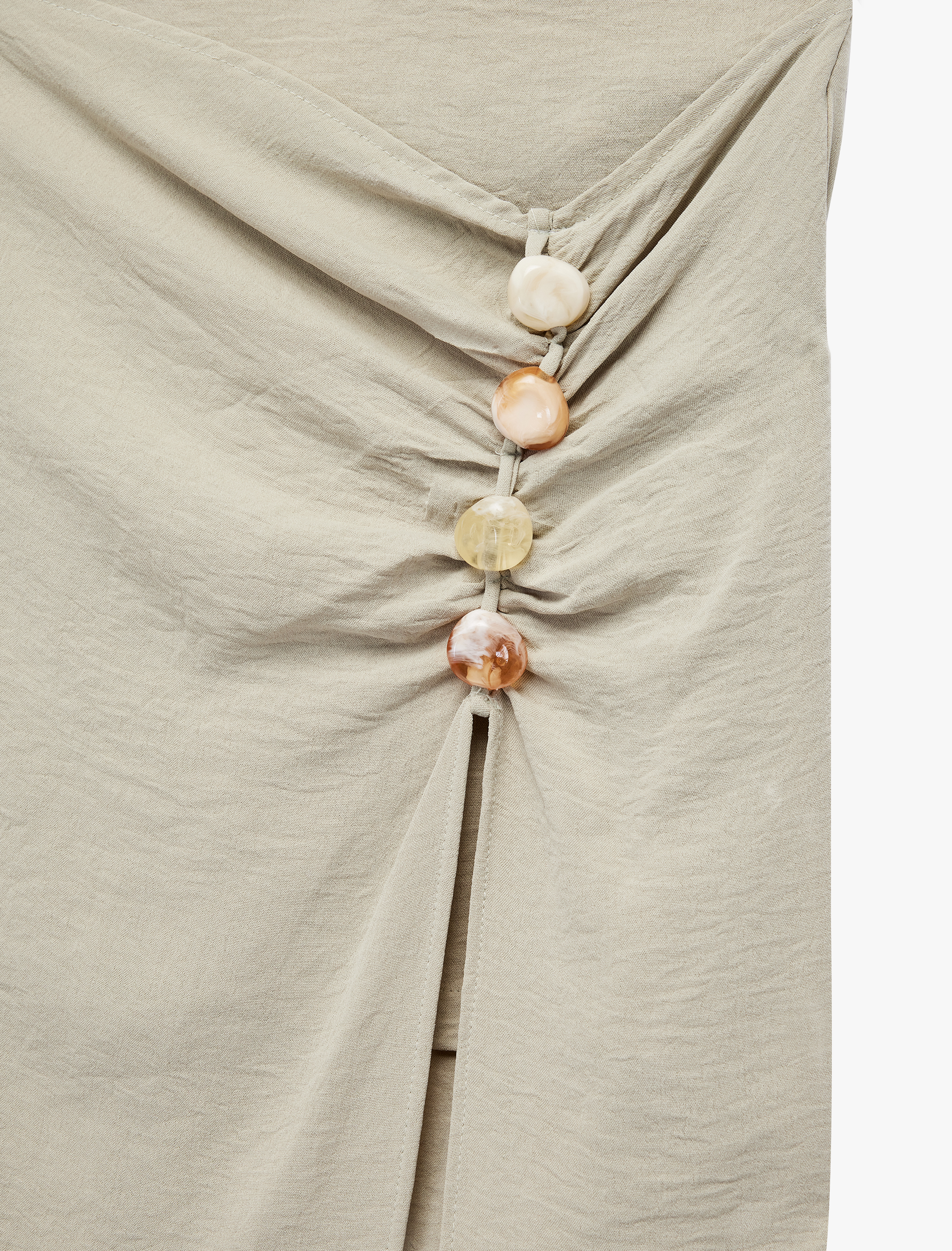   Aerobin Kumaş Drape Detaylı Taşlı Yırtmaçlı Midi Etek