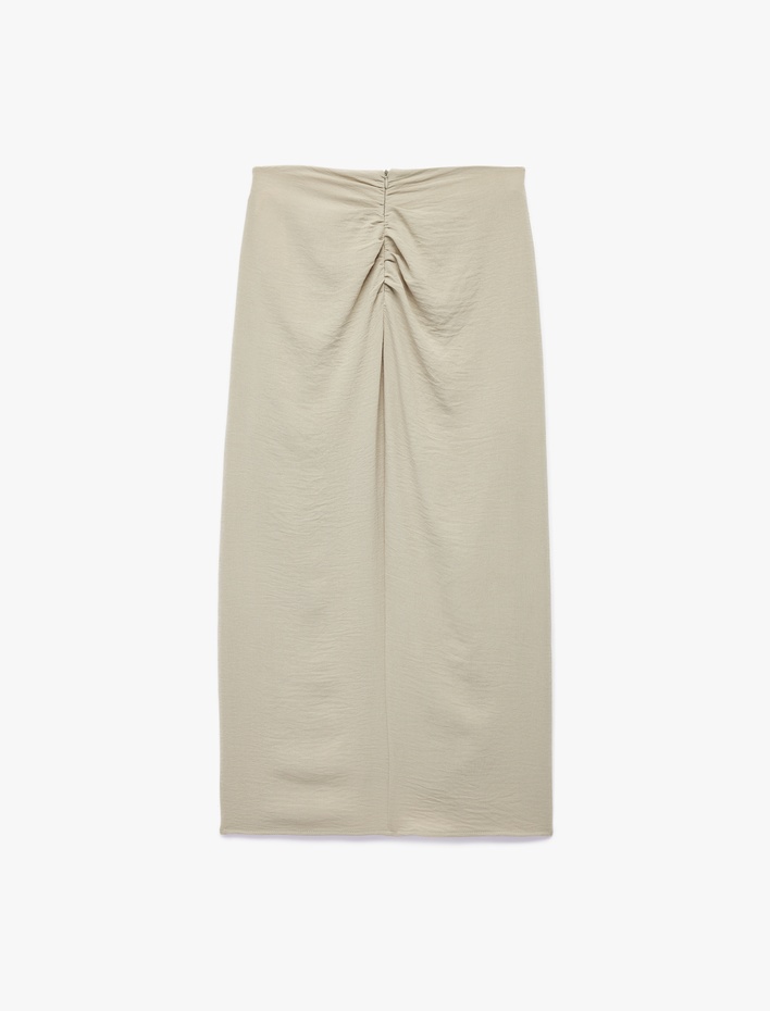  Aerobin Kumaş Drape Detaylı Taşlı Yırtmaçlı Midi Etek