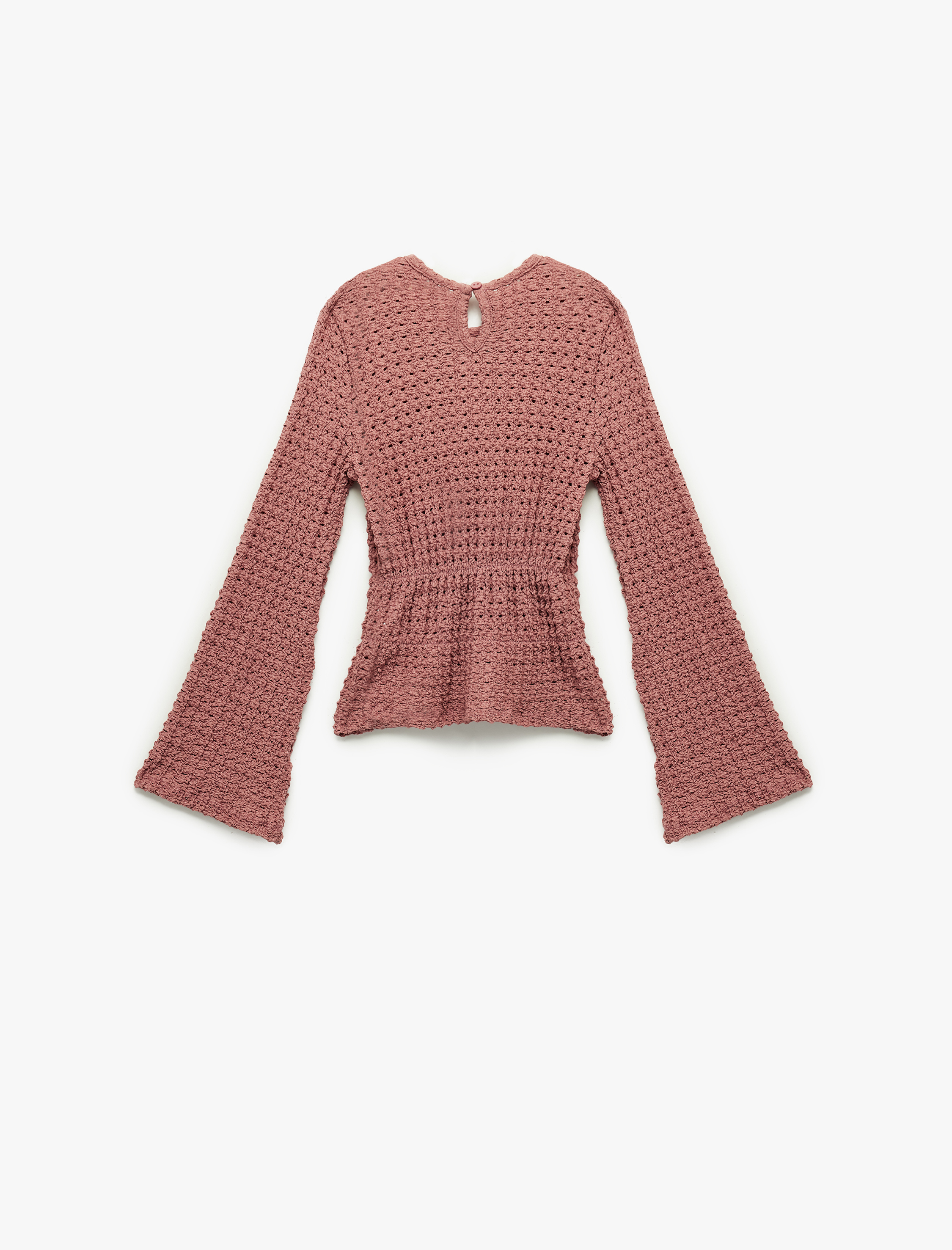  Kız Çocuk Uzun İspanyol Kollu Lastik Detaylı Bürümcük Bisiklet Yaka Bluz