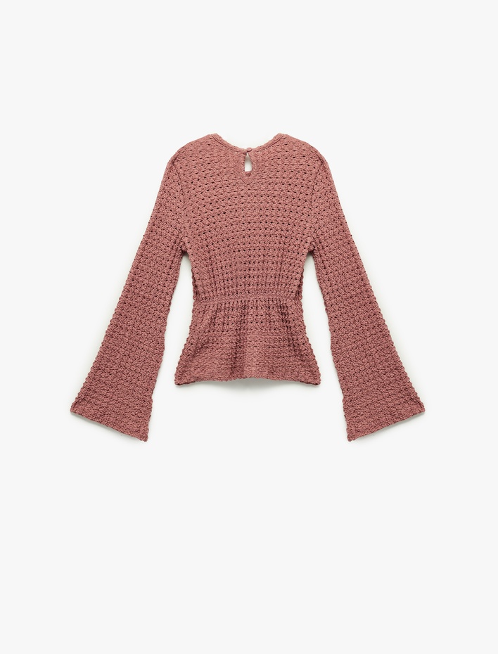 Kız Çocuk Uzun İspanyol Kollu Lastik Detaylı Bürümcük Bisiklet Yaka Bluz