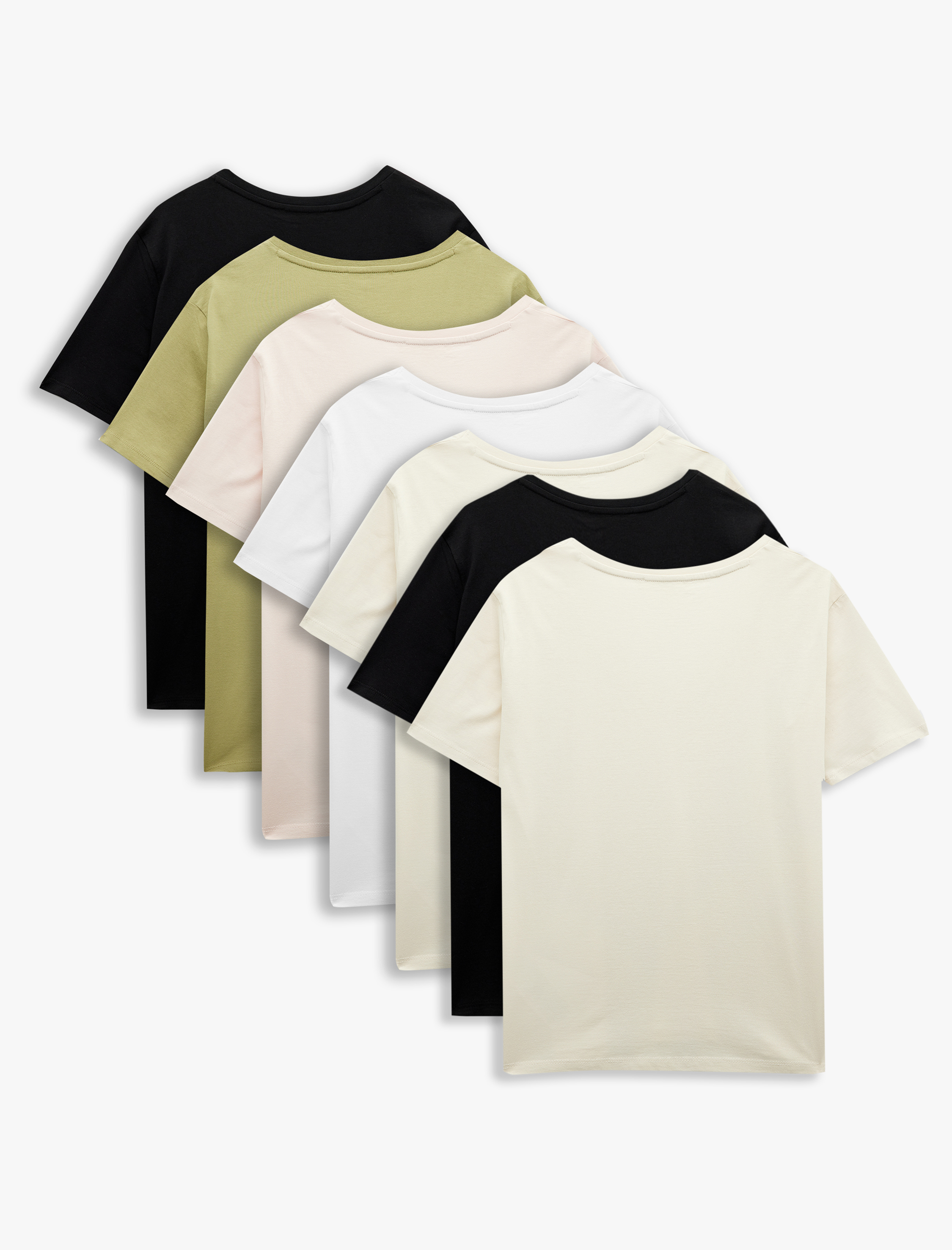   Pamuklu 7'li Kısa Kollu Kadın V Yaka Tişört Seti