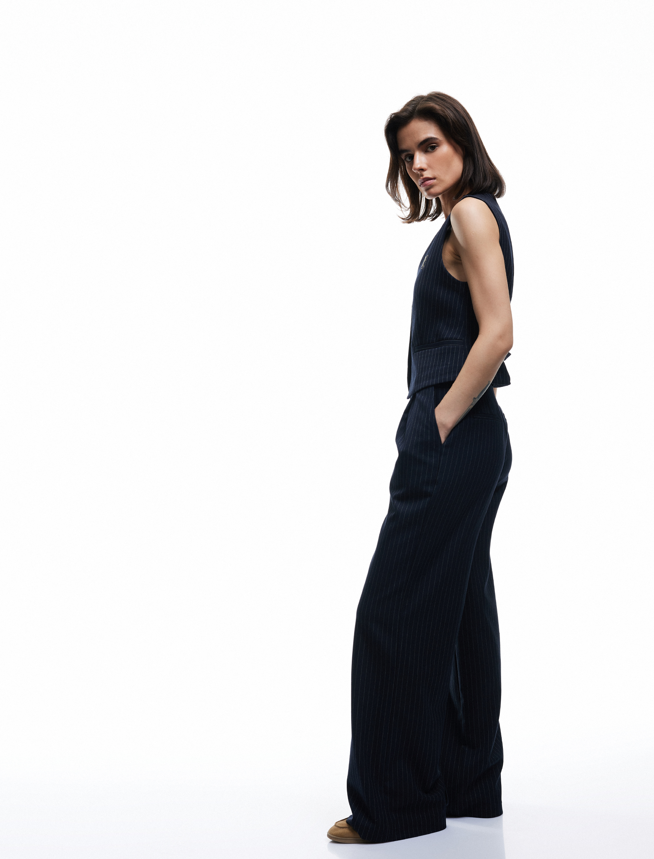   Cepli Pile Detaylı Yüksek Bel Palazzo Pantolon