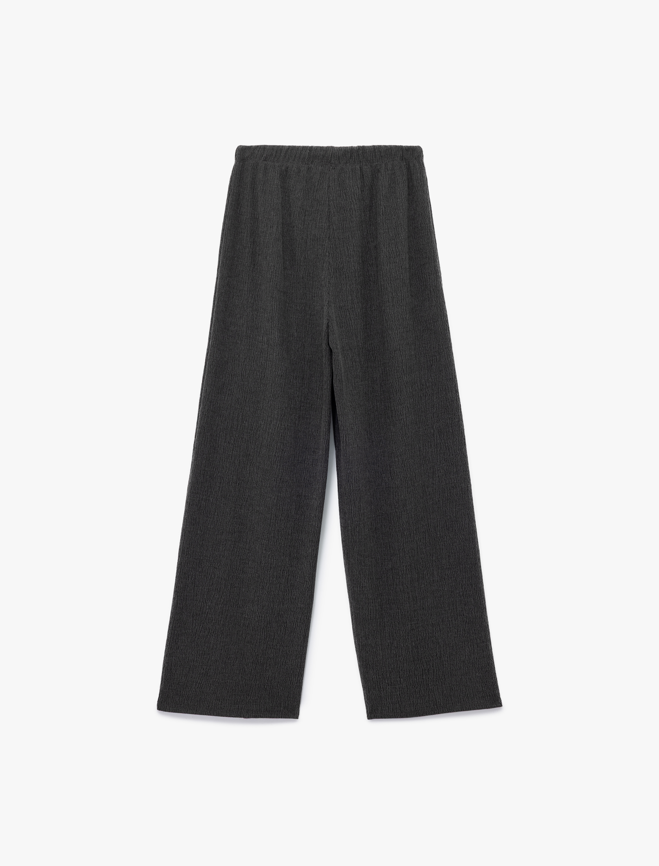   Bürümcük Kumaş Rahat Kalıp Beli Bağcıklı Düz Bol Paça Pantolon