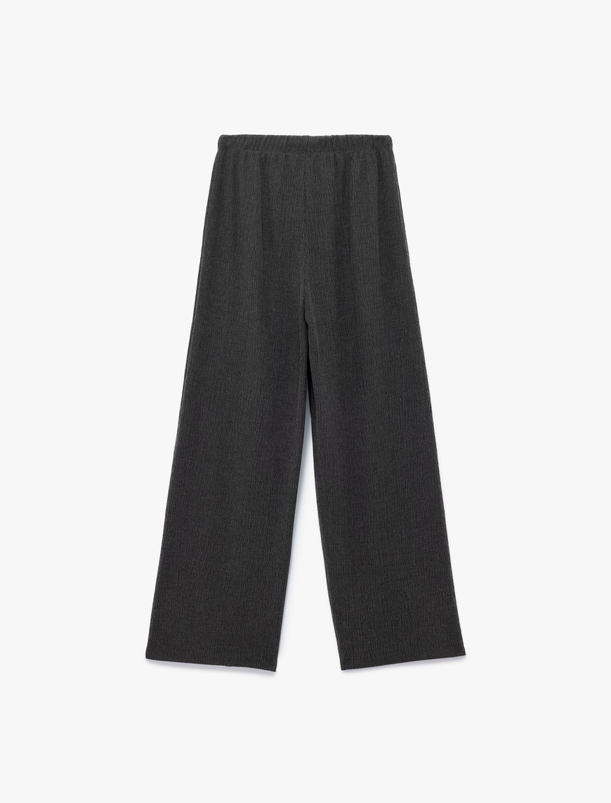   Bürümcük Kumaş Rahat Kalıp Beli Bağcıklı Düz Bol Paça Pantolon