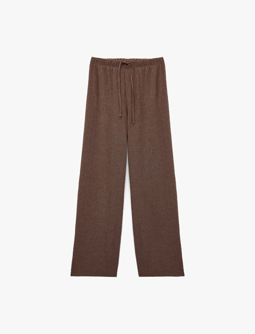   Bürümcük Kumaş Rahat Kalıp Beli Bağcıklı Düz Bol Paça Pantolon