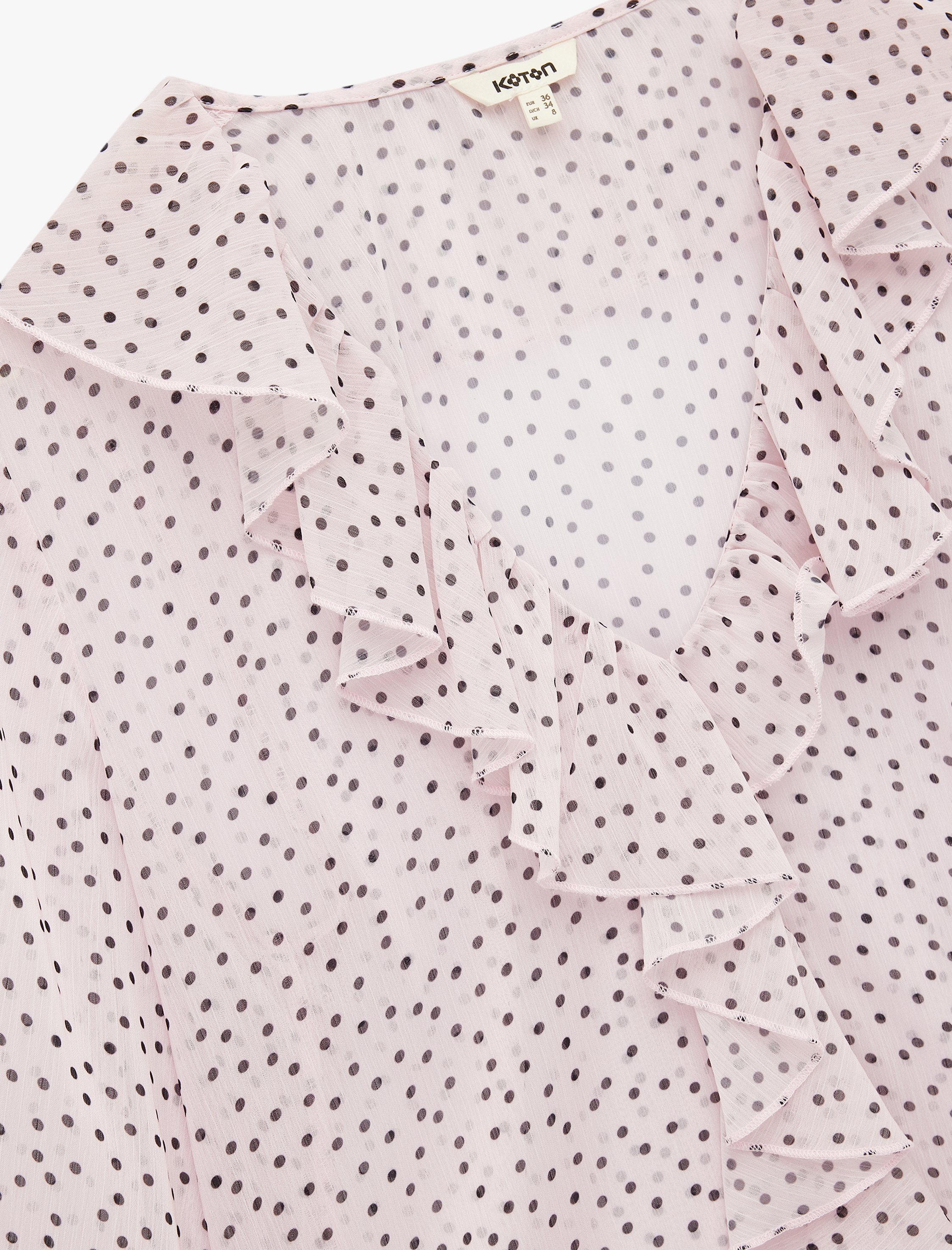   Puantiyeli Fırfırlı Uzun Kollu Şifon Bluz