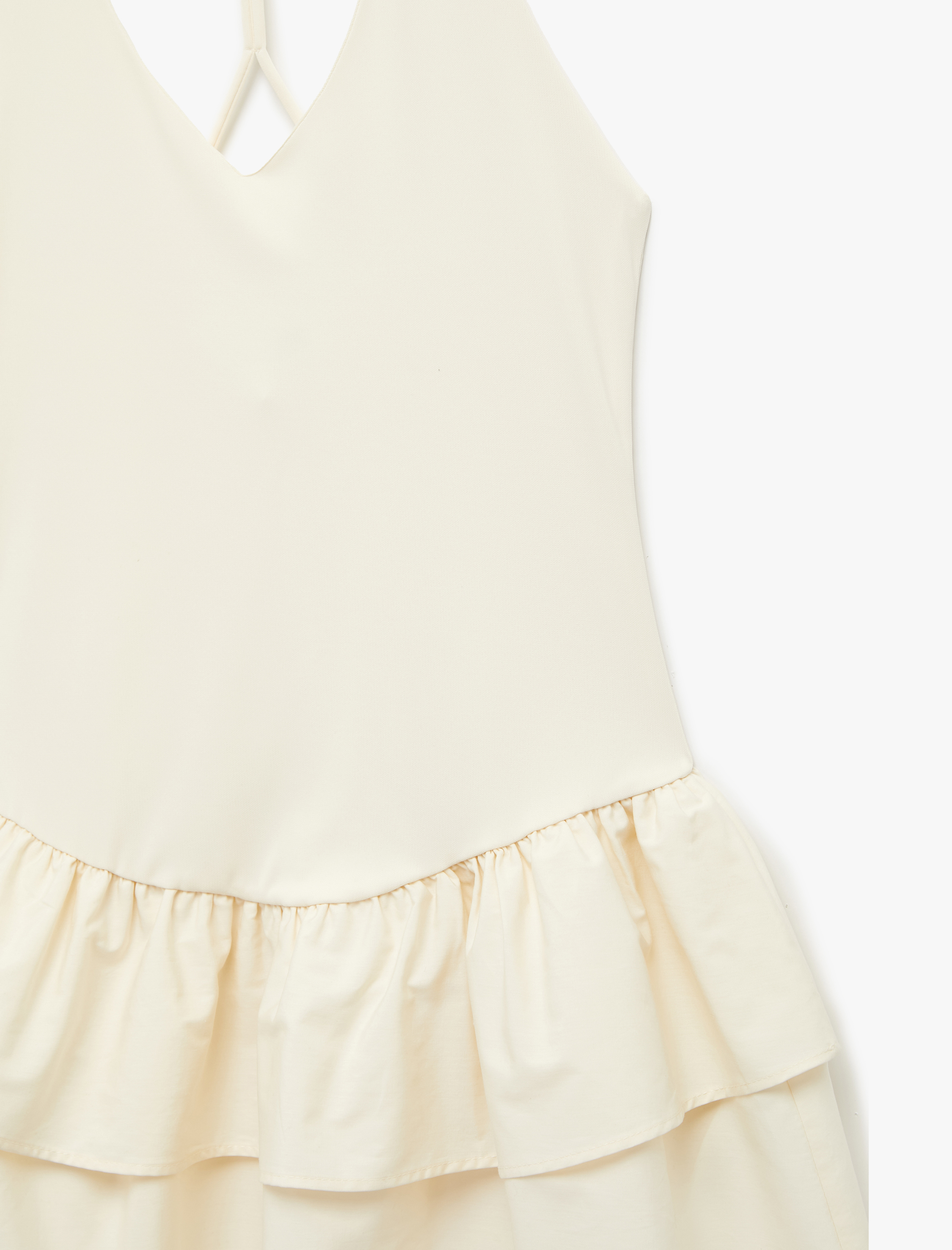   Koton X Zeynep Bastık - Sırt Dekolteli V Halter Yaka Fırfırlı Mini Elbise