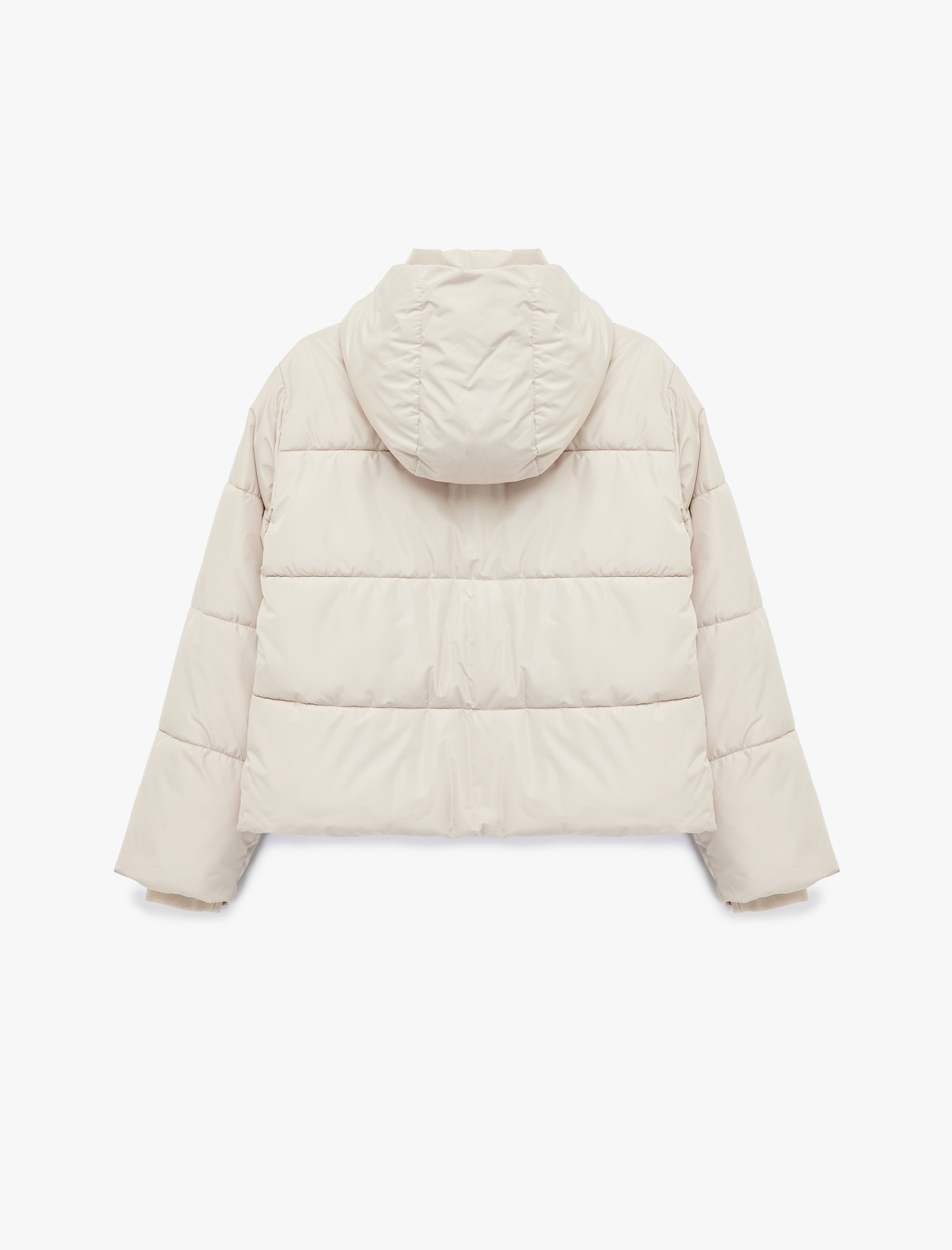   Su İtici Uzun Kollu Cepli Fermuarlı Kapüşonlu Kısa Şişme Mont