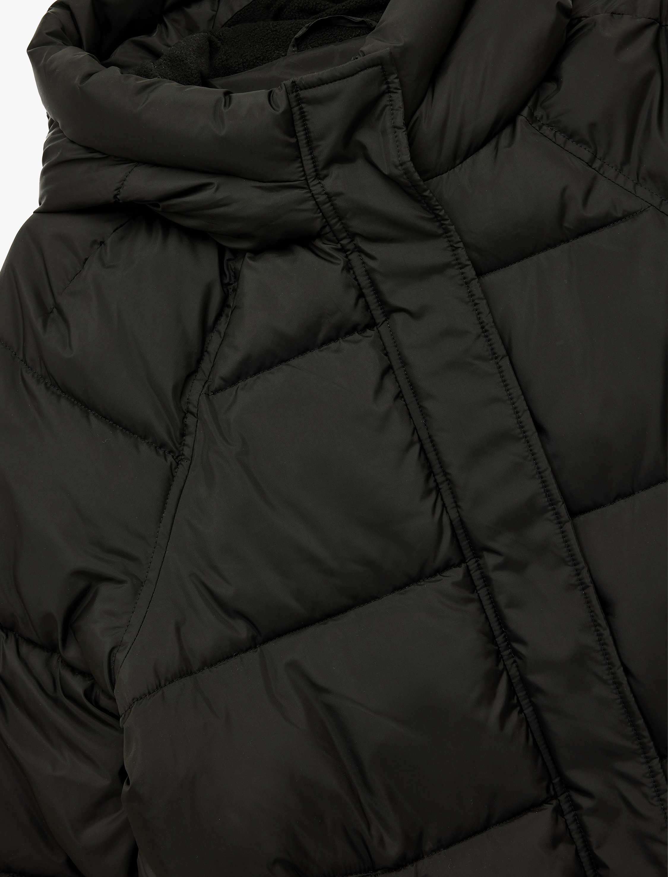   İçi Polar Astarlı Uzun Kollu Fermuarlı Su İtici Kapüşonlu Oversize Şişme Mont